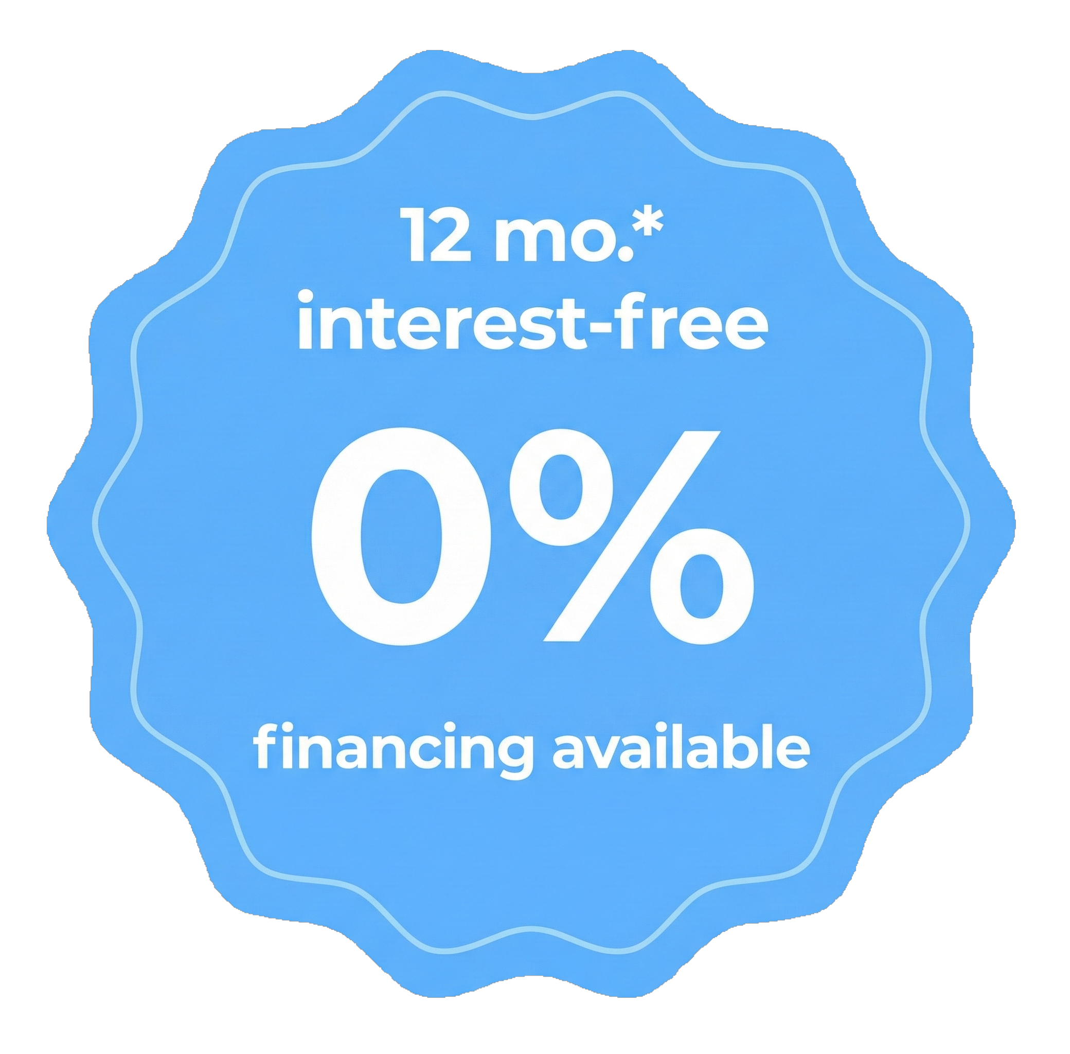 12 months interest-free, 0% financing available badge