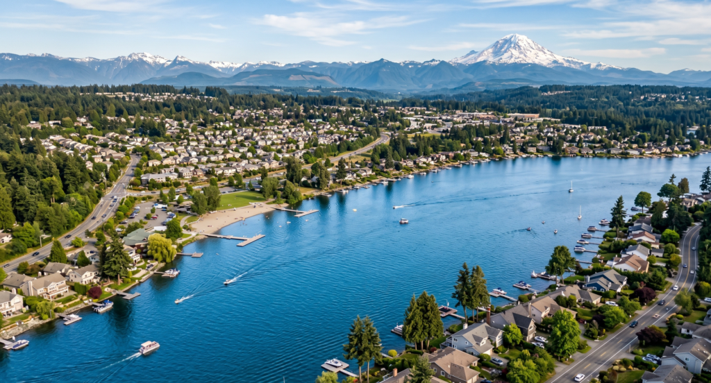 Aerial view of Lake Stevens, WA, home of Sound Comfort Heating