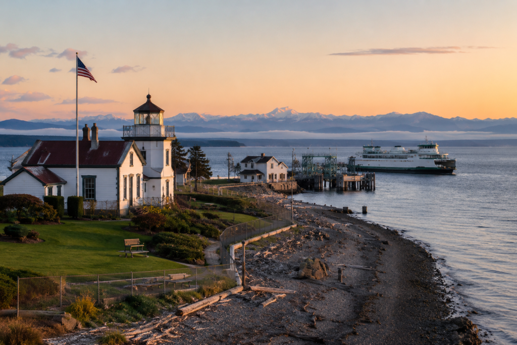 Mukilteo Lighthouse and ferry at sunset, furnace repair in Mukilteo, WA